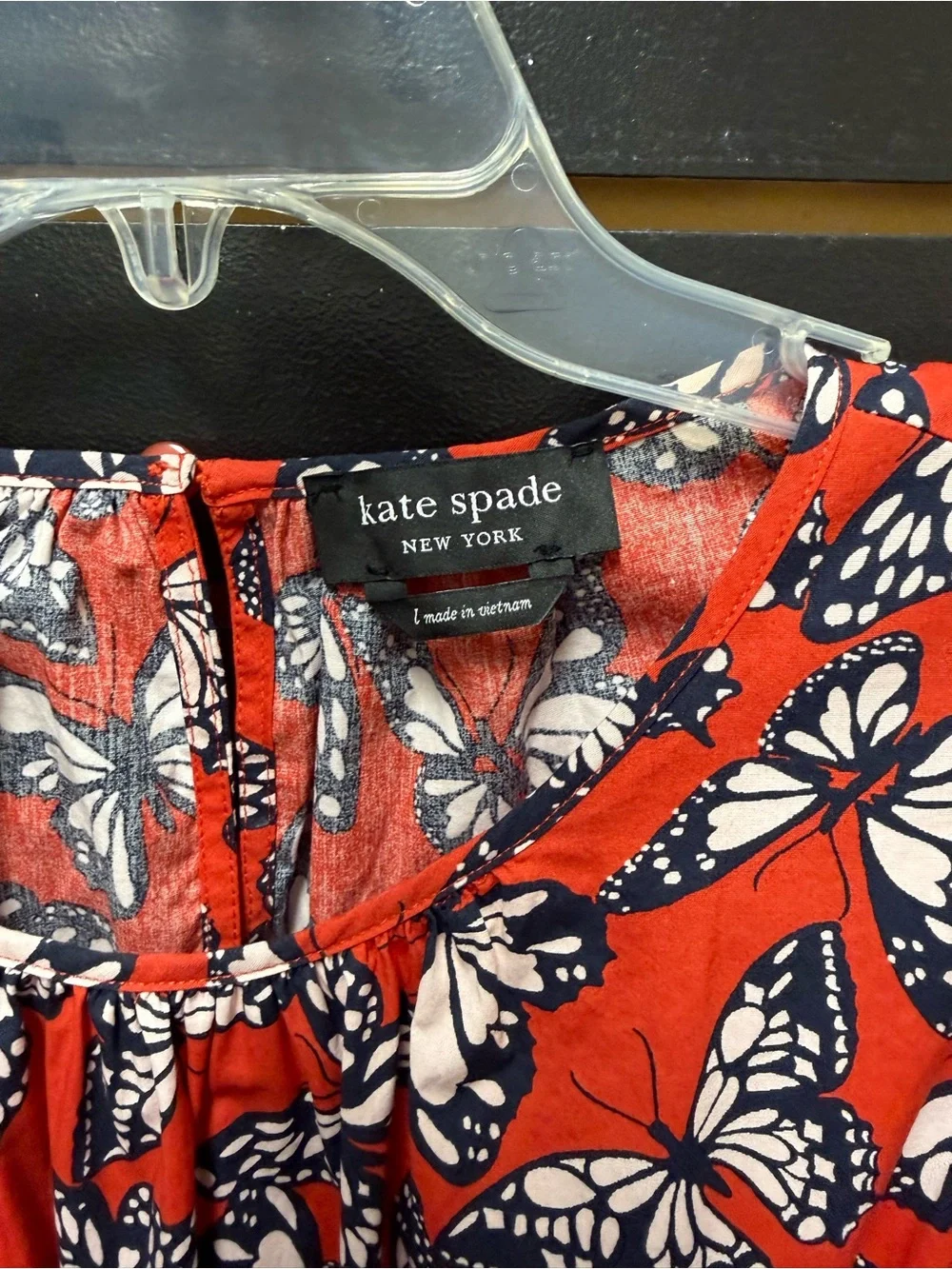 Kate Spade New York Butterfly Print Smocked Waist Dress Size Large